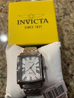 Invicta Men's Silver Stainless Steel Rectangular Watch with Roman Numeral Dial